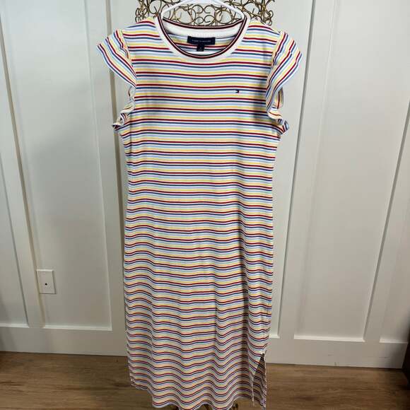 Tommy Hilfiger Women's Multi-Color Striped Flutter Sleeve Midi Dress - Picture 2 of 6